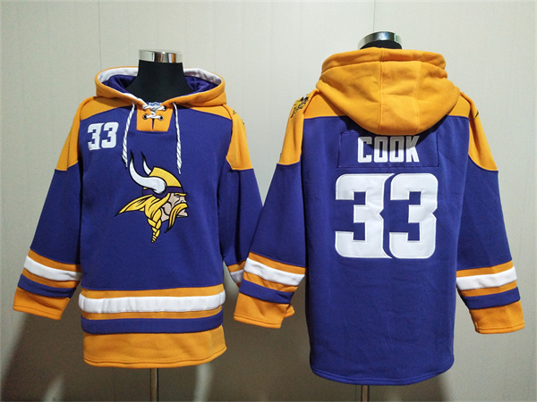 Men's Minnesota Vikings #33 Dalvin Cook Purple/Yellow Ageless Must-Have Lace-Up Pullover Hoodie